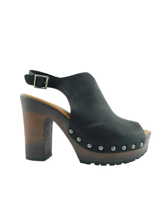 Korks Shoes - KORKS Open Toe Black Studded Block Heel Buckle Sling Sandals 6